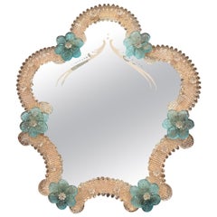 Vintage Midcentury Italian Venetian Murano Vanity Table Mirror with Floral Etching