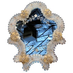 Midcentury Italian Venetian Murano Vanity Table Mirror with Floral Etching