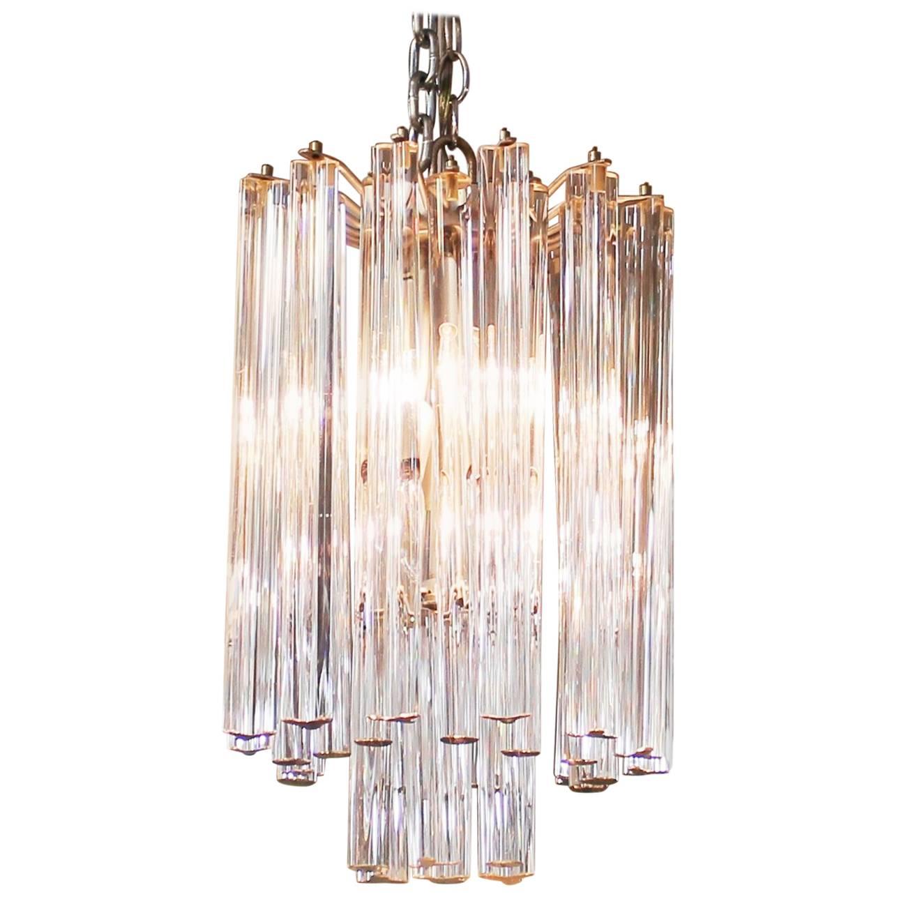 Midcentury Italian Venini Murano Chrome Chandelier with Cut and Round Crystals