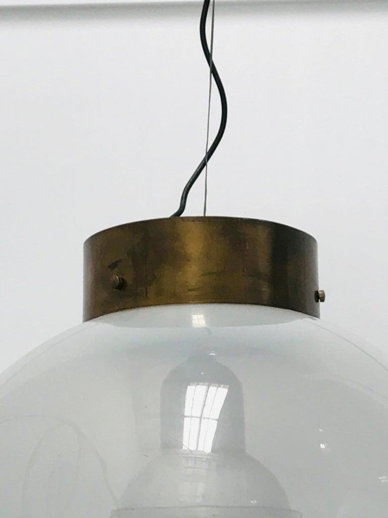 Midcentury Italian Vetri Murano Glass and Brass Pendant, 1970s For Sale 5