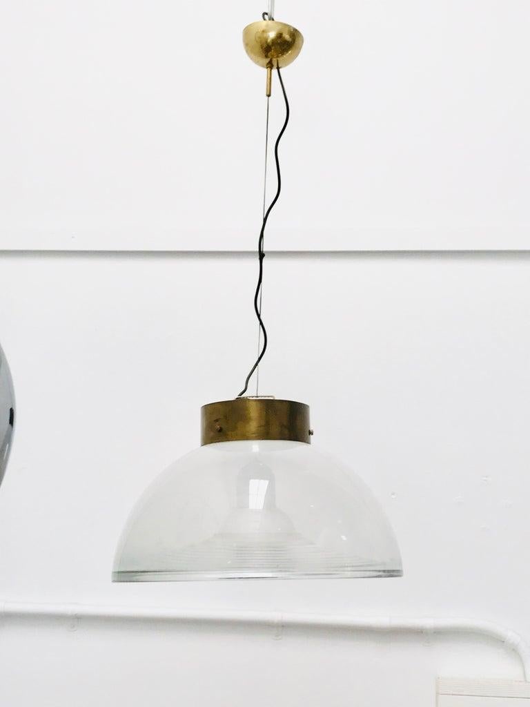 Midcentury Italian Vetri Murano Glass and Brass Pendant, 1970s For Sale 7