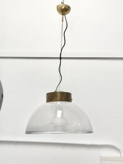 Midcentury Italian Vetri Murano Glass and Brass Pendant, 1970s