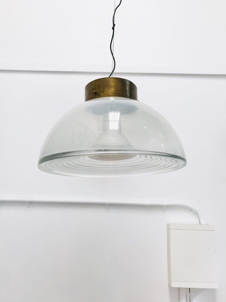 Mid-Century Modern Midcentury Italian Vetri Murano Glass and Brass Pendant, 1970s For Sale