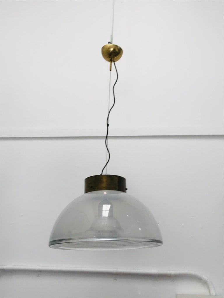 20th Century Midcentury Italian Vetri Murano Glass and Brass Pendant, 1970s For Sale