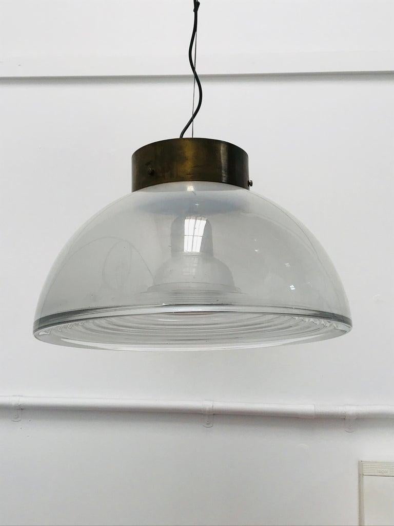 Midcentury Italian Vetri Murano Glass and Brass Pendant, 1970s For Sale 1