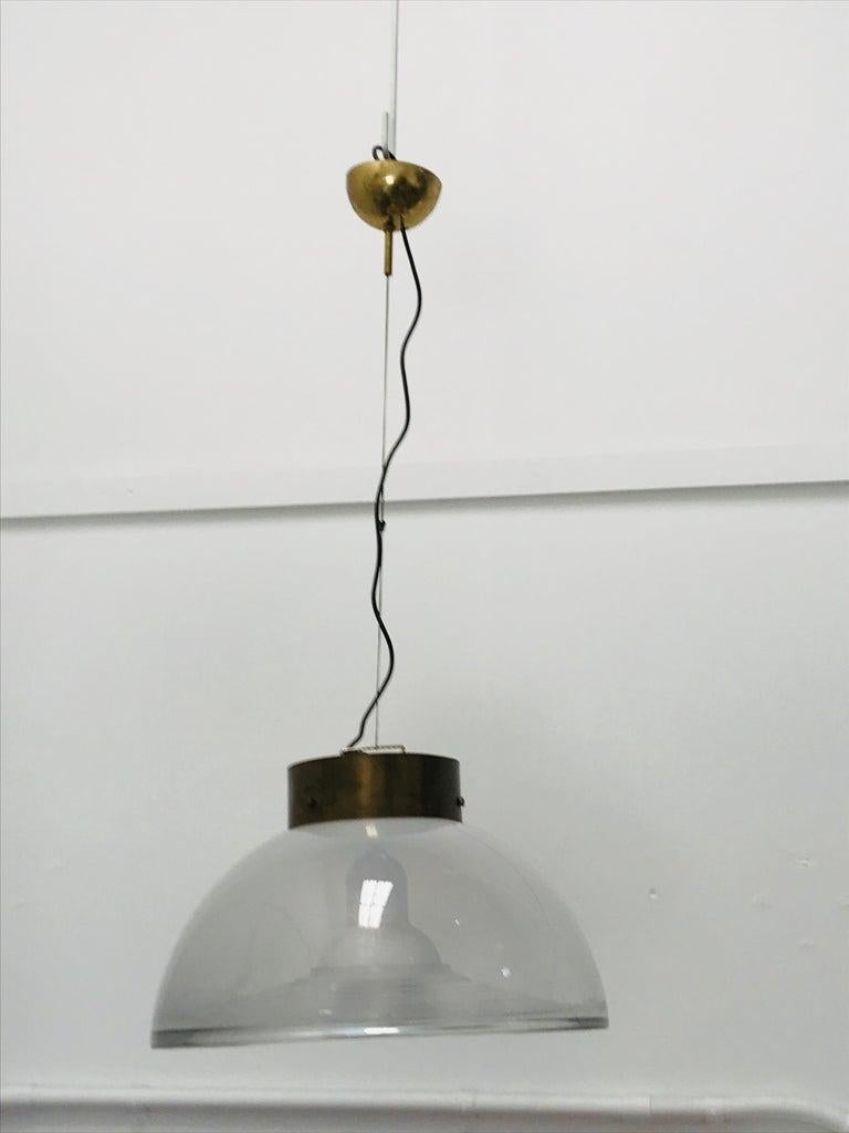 Midcentury Italian Vetri Murano Glass and Brass Pendant, 1970s For Sale 3