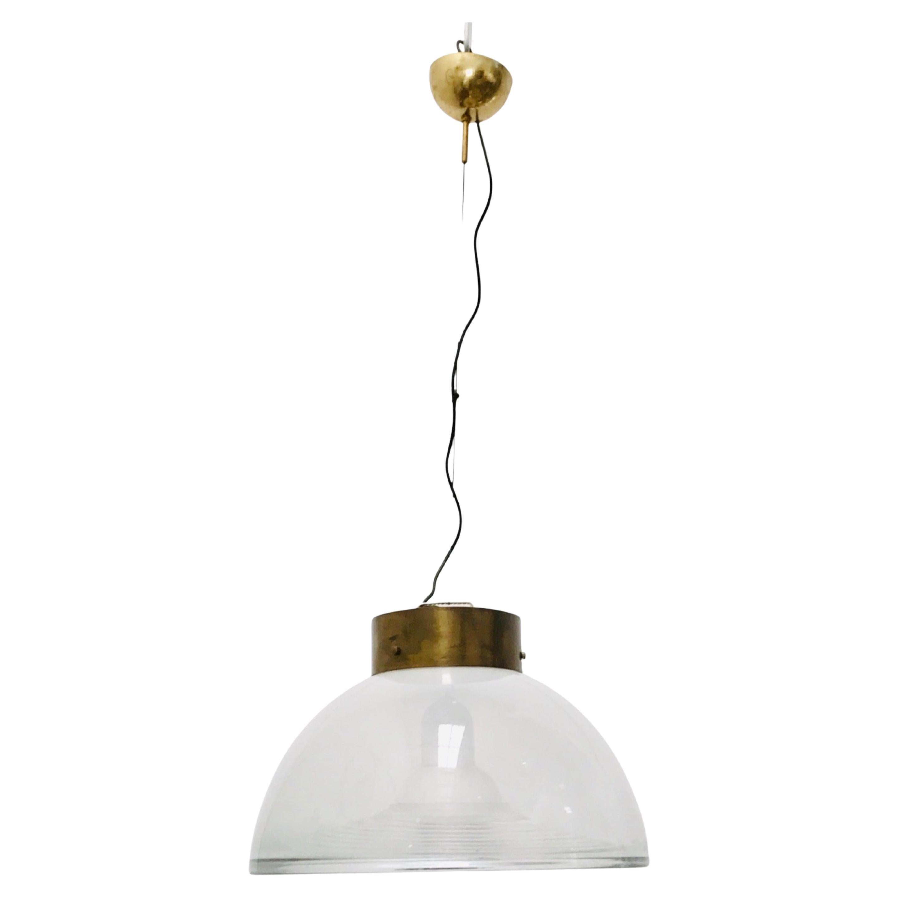 Midcentury Italian Vetri Murano Glass and Brass Pendant, 1970s