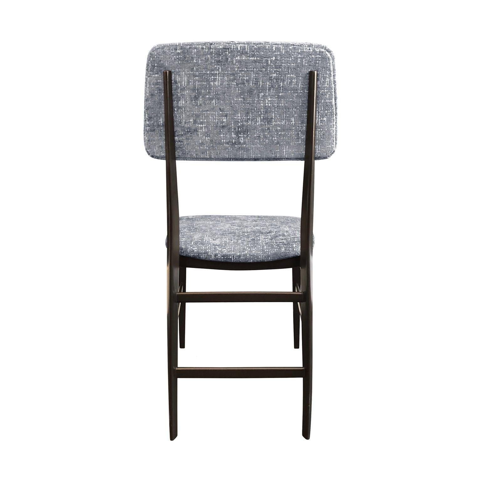 Mid-20th Century Midcentury Italian Vittorio Dassi Wood Frame Dining Chair in Steel Blue Velvet For Sale