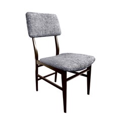 Midcentury Italian Vittorio Dassi Wood Frame Dining Chair in Steel Blue Velvet