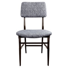 Midcentury Italian Vittorio Dassi Wood Frame Dining Chair in Steel Blue Velvet