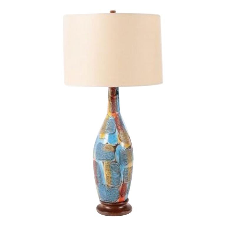 Midcentury Italian Volcanic Glazed Pottery Ceramic Table Lamp For Sale