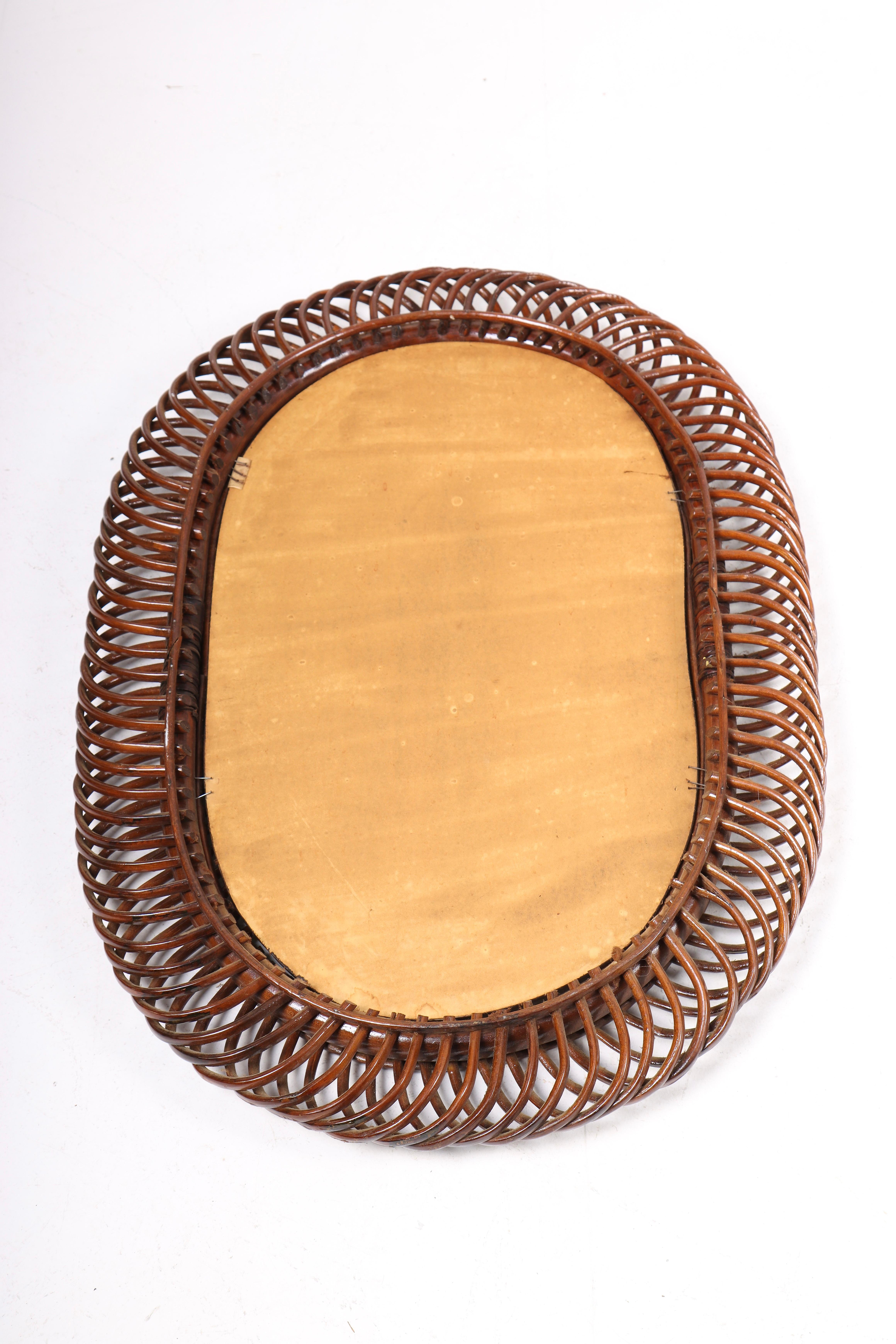 Midcentury Italian Wall Mirror in Bamboo, 1950s For Sale 1