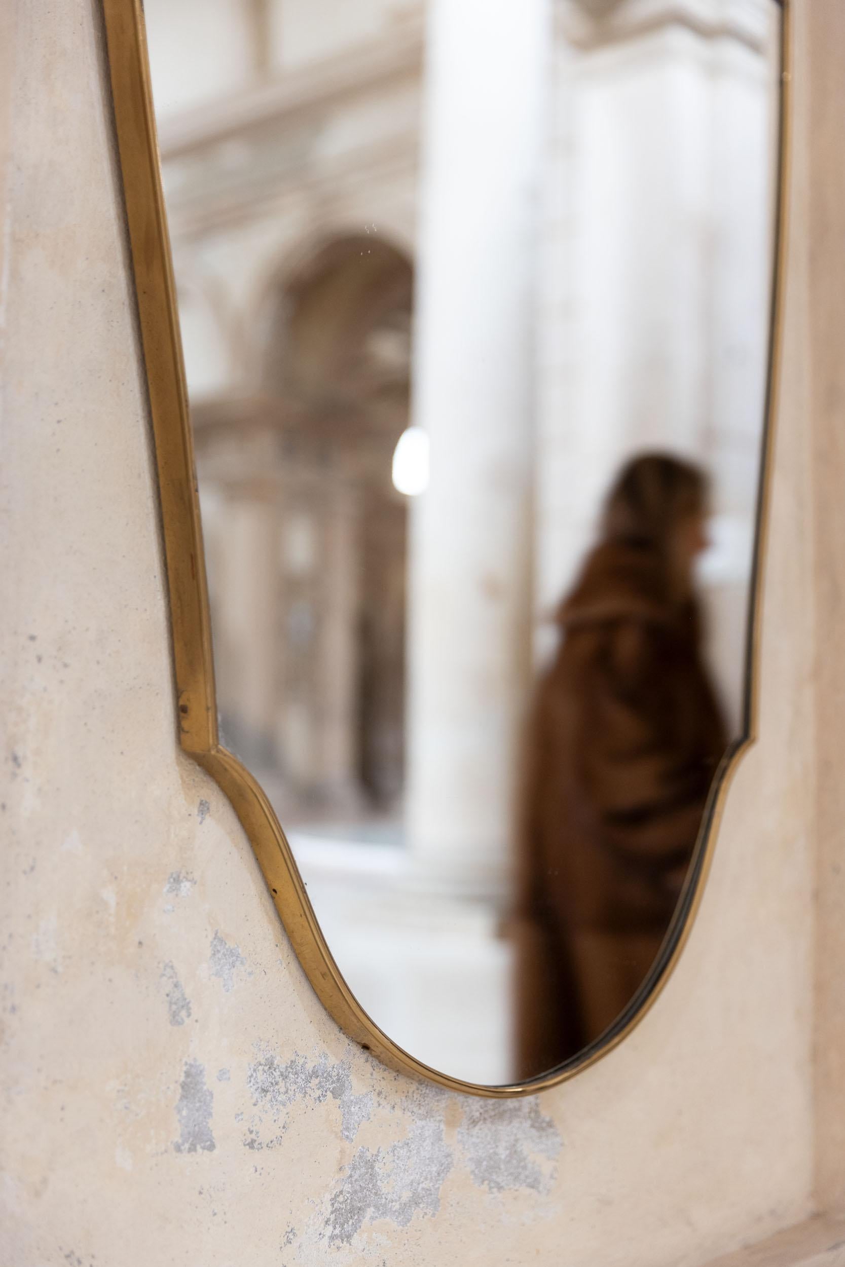 Brass Midcentury italian wall mirror in the style of Gio Ponti