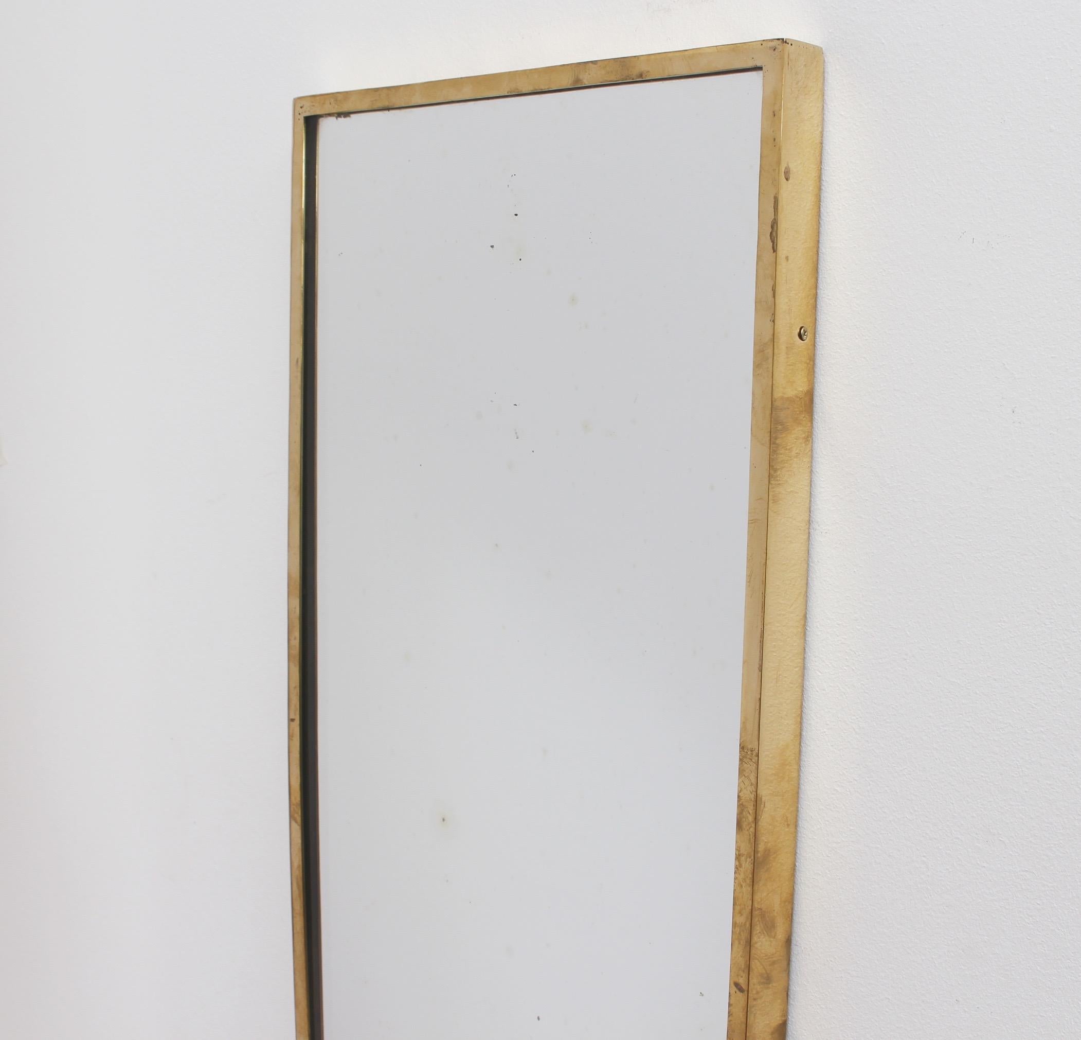 Midcentury Italian Wall Mirror with Brass Frame, circa 1950s For Sale 5