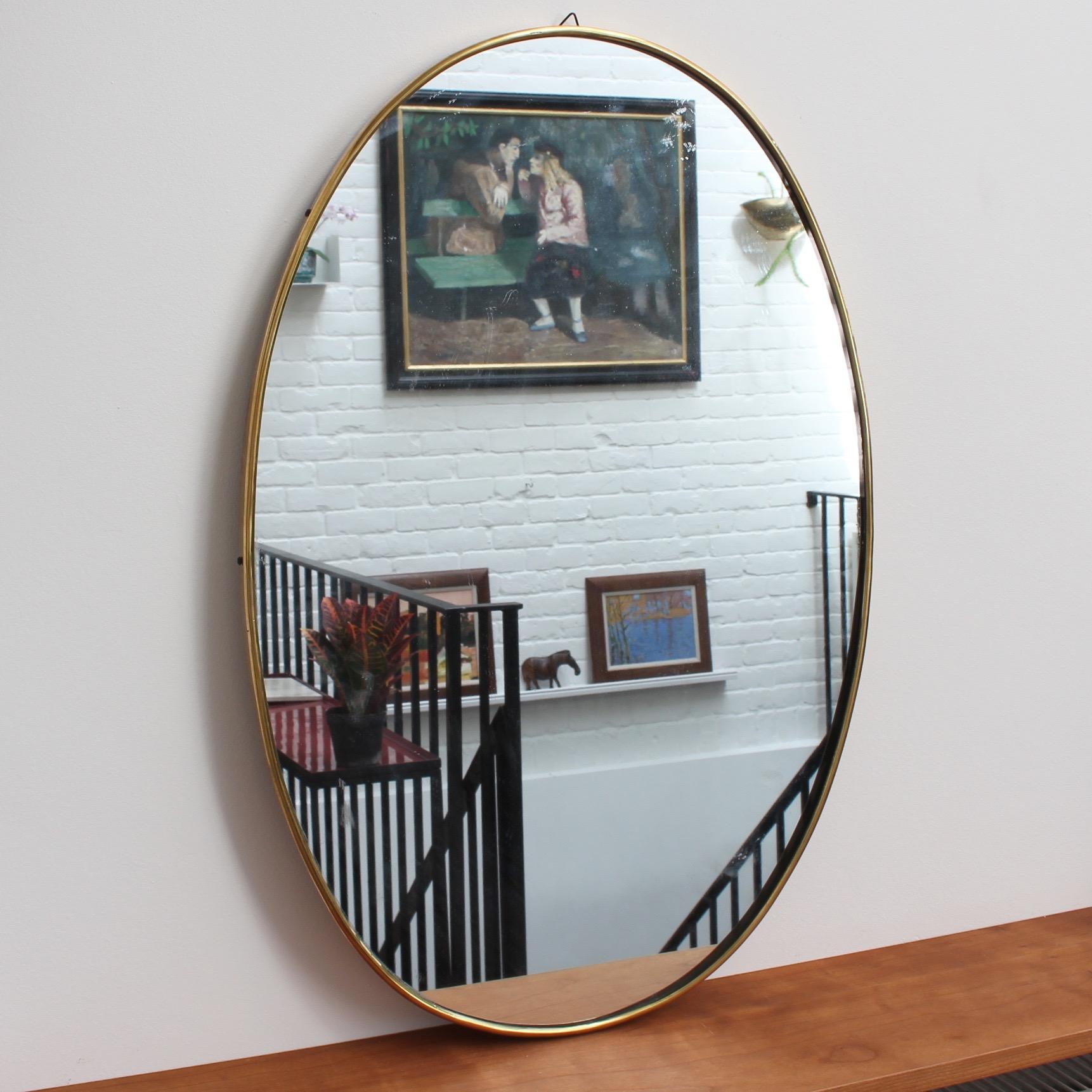 Mid-Century Modern Midcentury Italian Wall Mirror with Brass Frame, circa 1950s