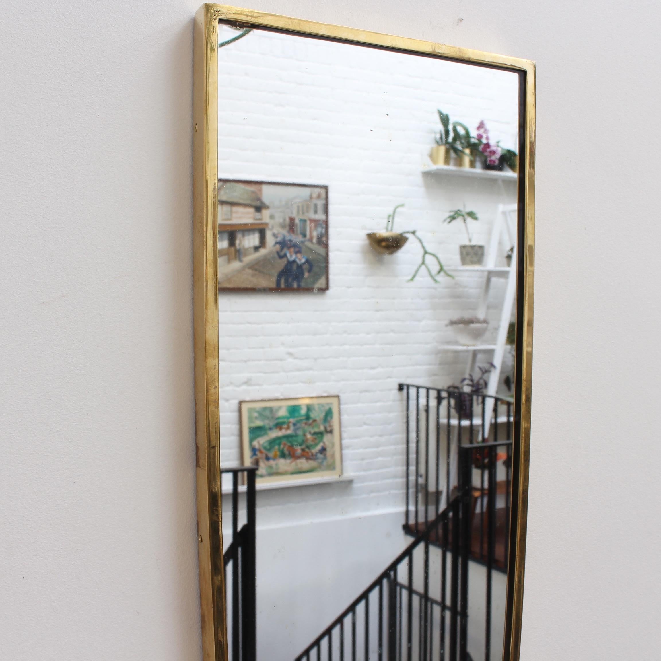 Mid-Century Modern Midcentury Italian Wall Mirror with Brass Frame, circa 1950s For Sale