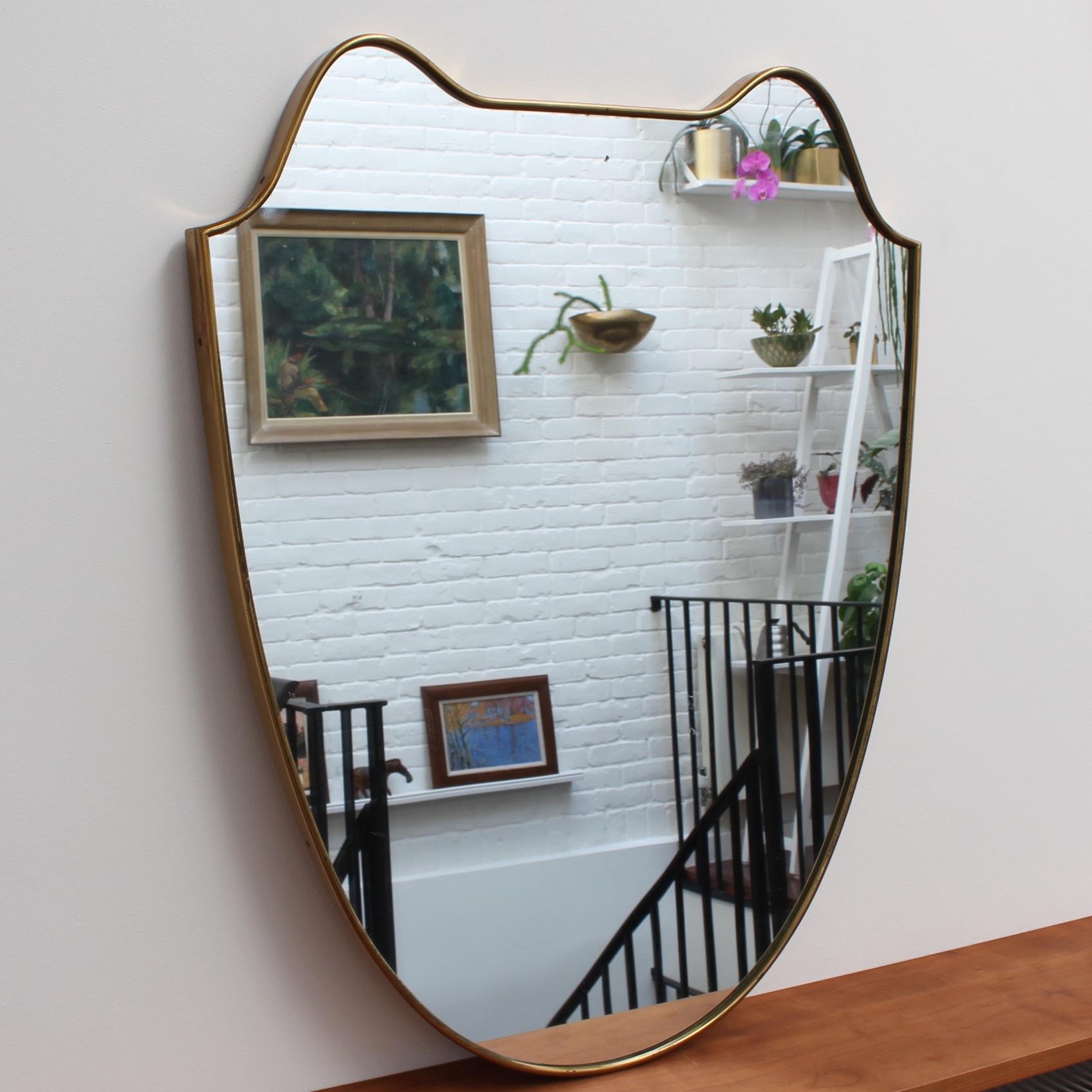 Midcentury Italian Wall Mirror with Brass Frame, circa 1950s In Excellent Condition In London, GB