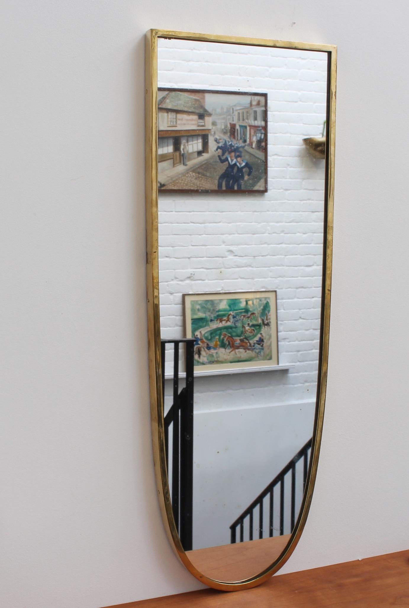 Midcentury Italian Wall Mirror with Brass Frame, circa 1950s In Good Condition In London, GB