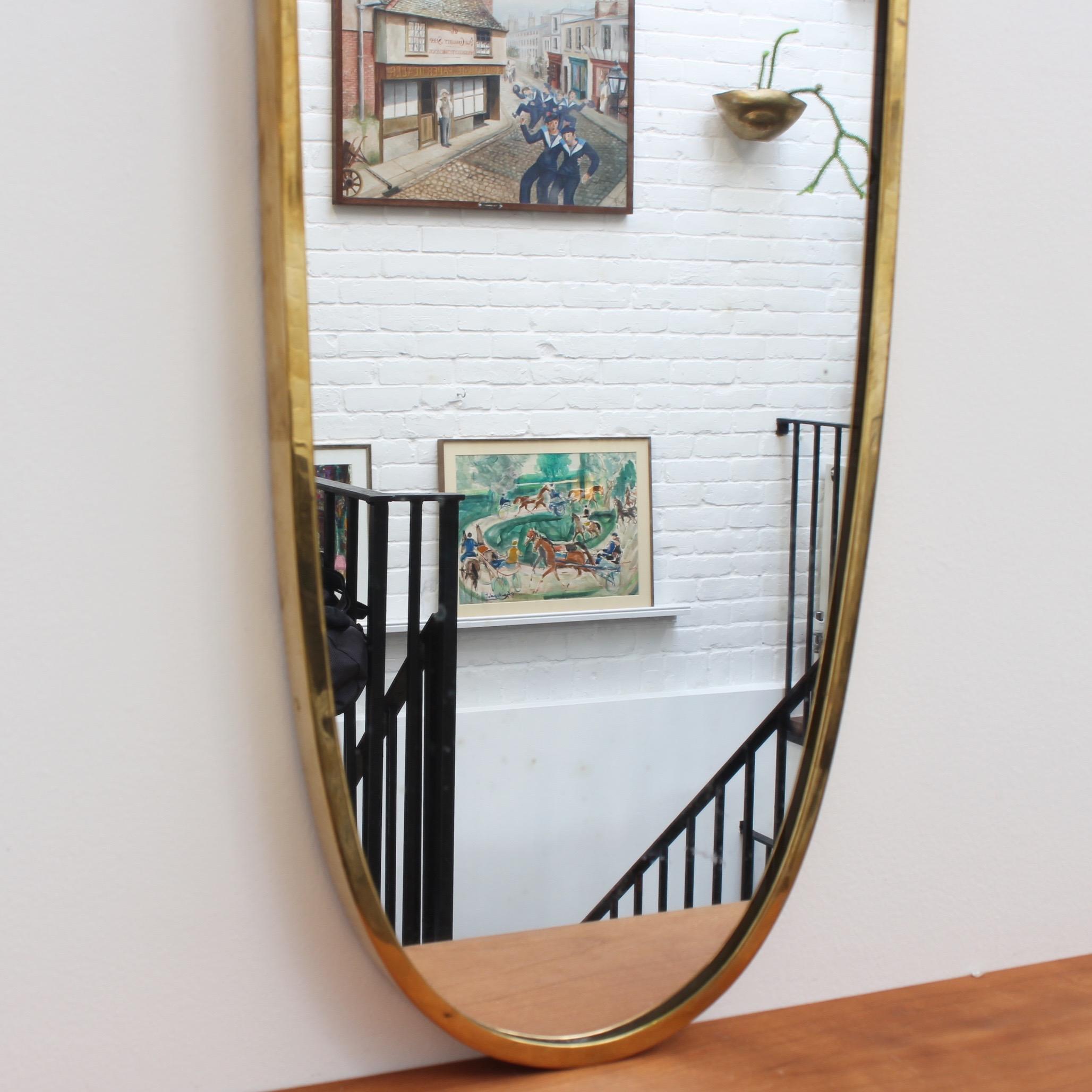 Midcentury Italian Wall Mirror with Brass Frame, circa 1950s For Sale 3