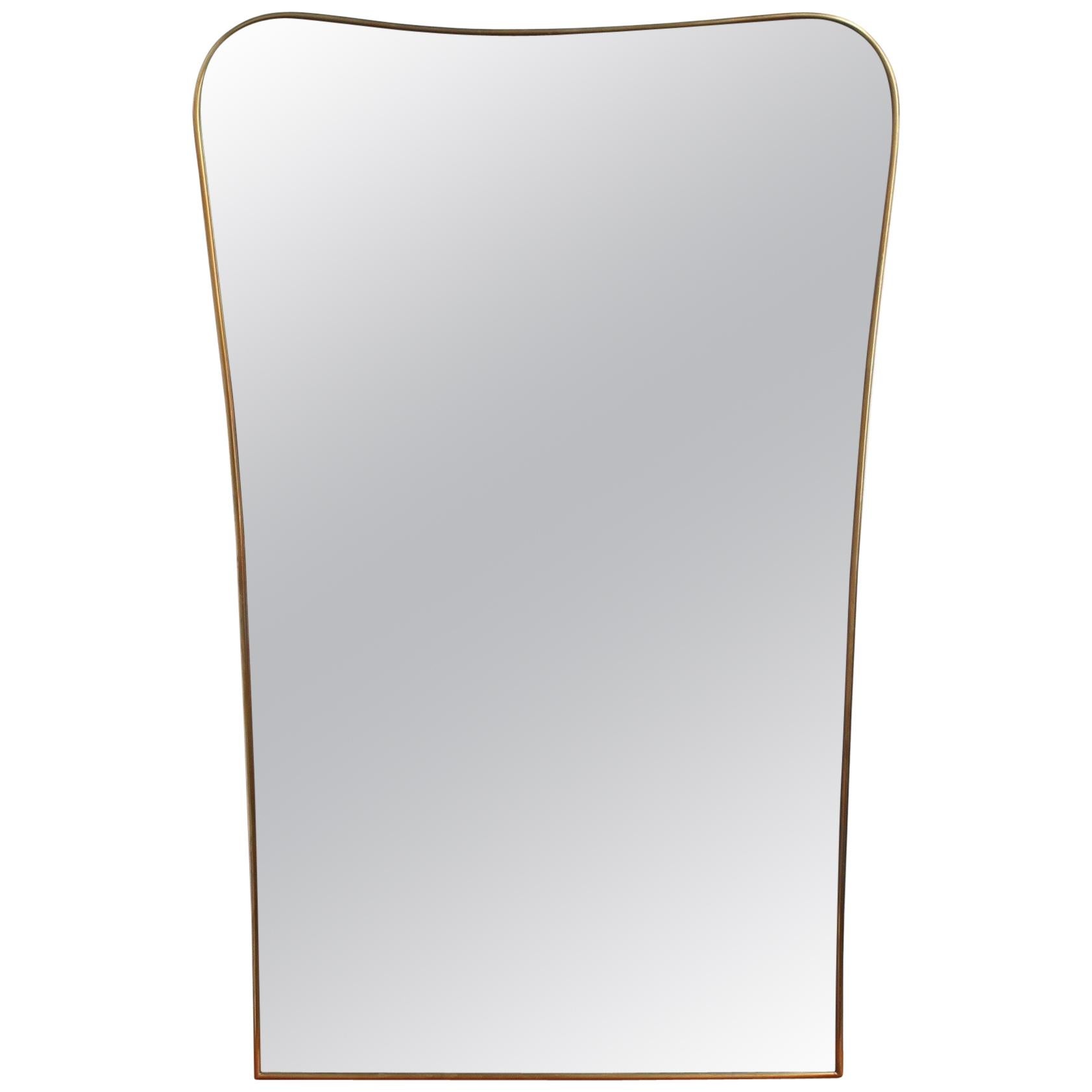 Midcentury Italian Wall Mirror with Brass Frame, circa 1950s