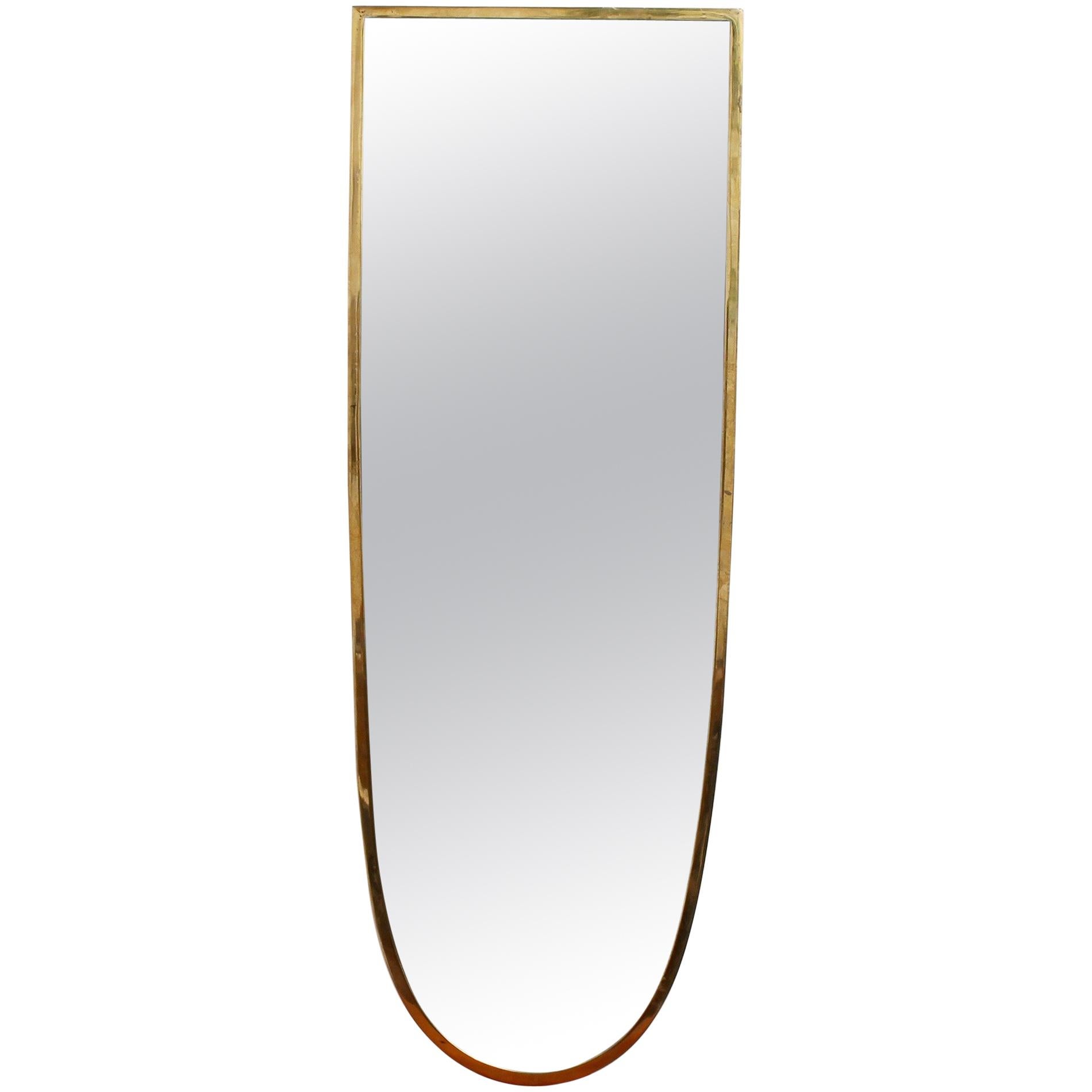 Midcentury Italian Wall Mirror with Brass Frame, circa 1950s For Sale