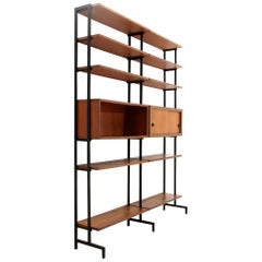 Midcentury Italian Wall Unit in Metal and Teak, 1950s