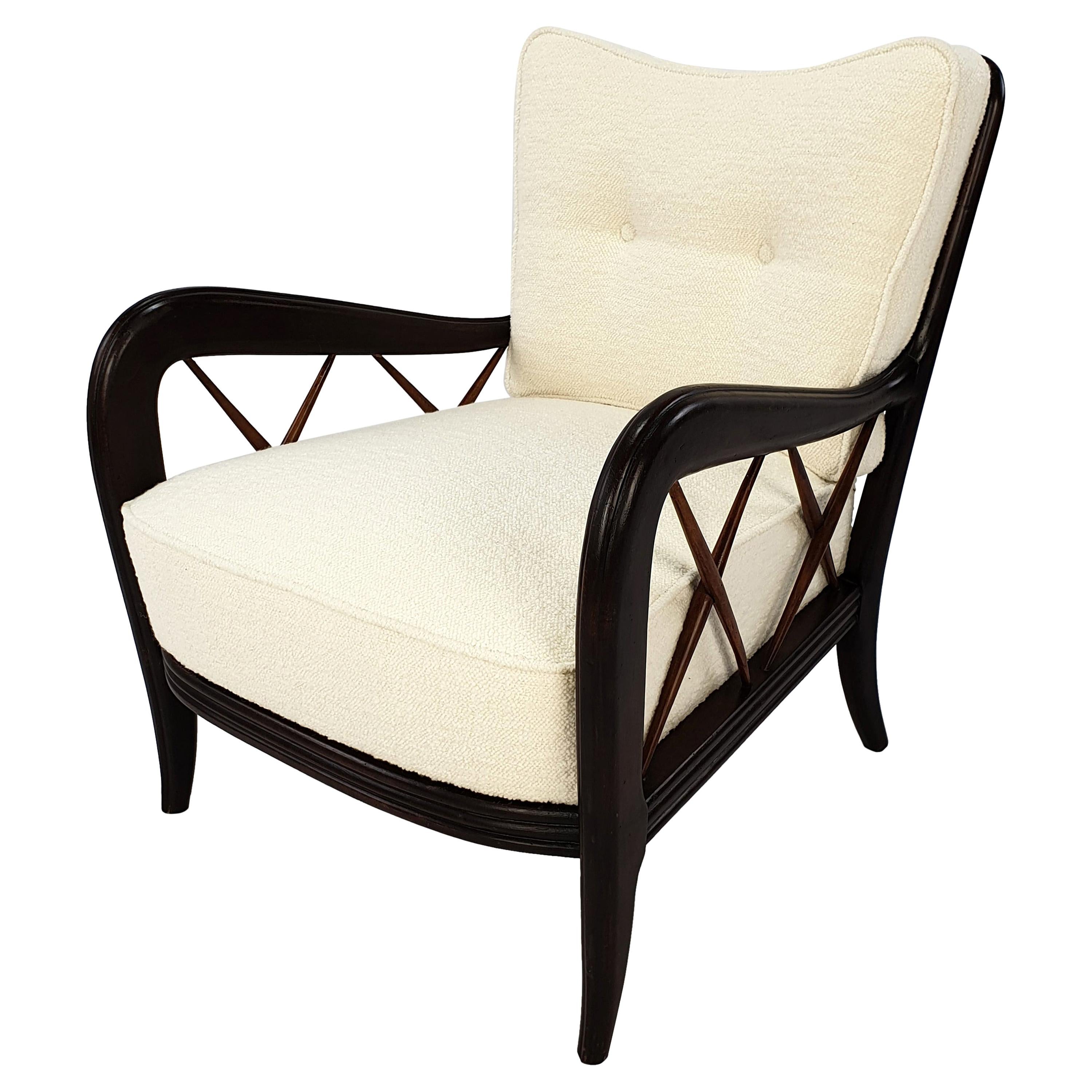 Midcentury Italian Walnut Armchair Style of Paolo Buffa, 50's