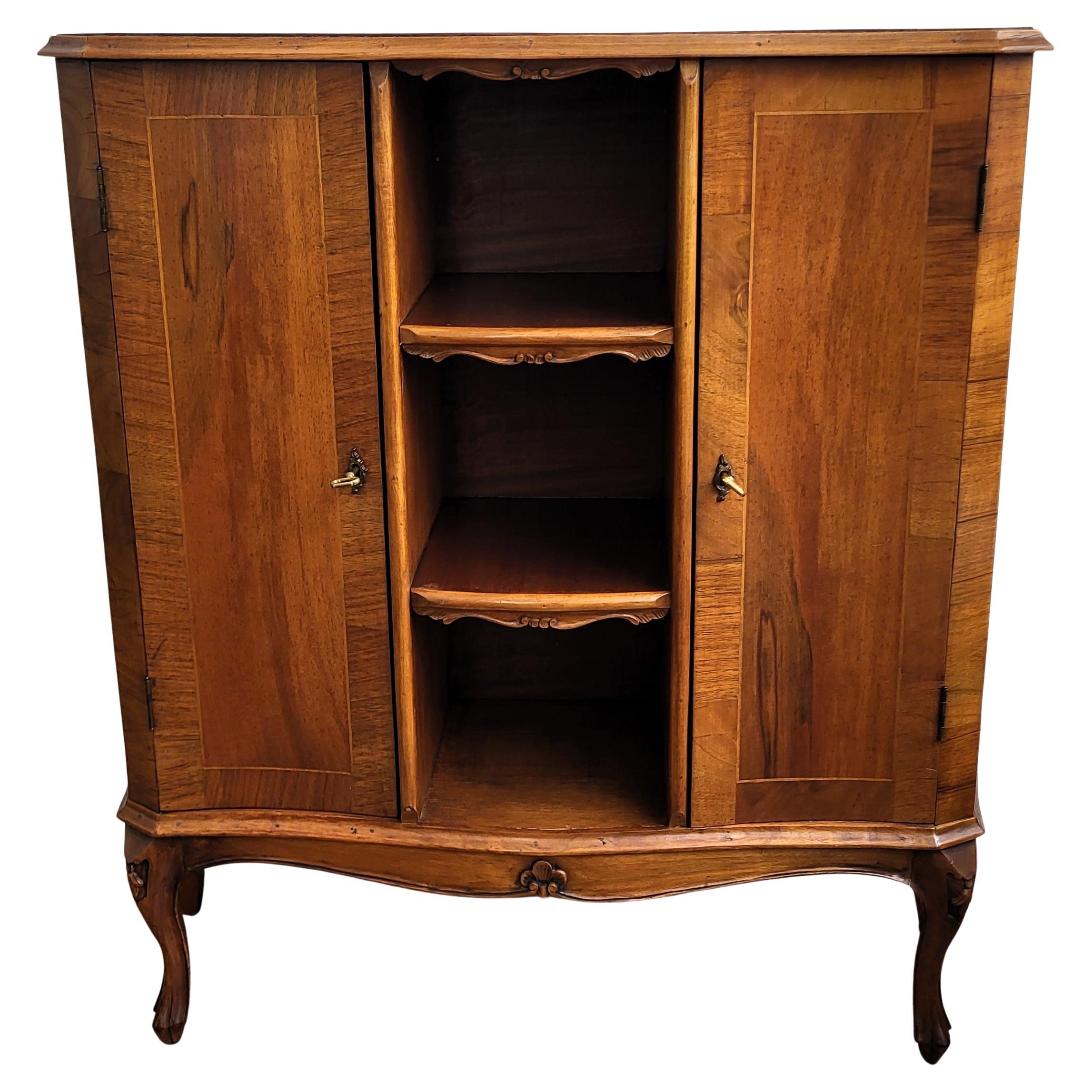 Midcentury Italian Walnut Burl Wood Three Shelves Bookcase Library