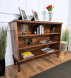 Midcentury Italian Walnut Burl Wood Three Shelves Open Bookcase Library
