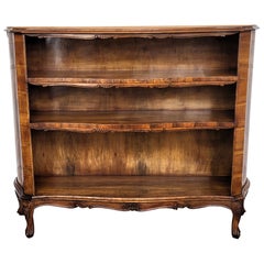 Midcentury Italian Walnut Burl Wood Three Shelves Open Bookcase Library