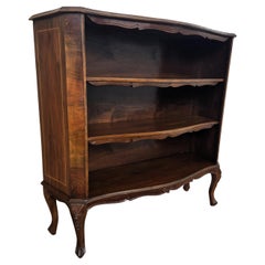 Midcentury Italian Walnut Burl Wood Three Shelves Open Bookcase Library
