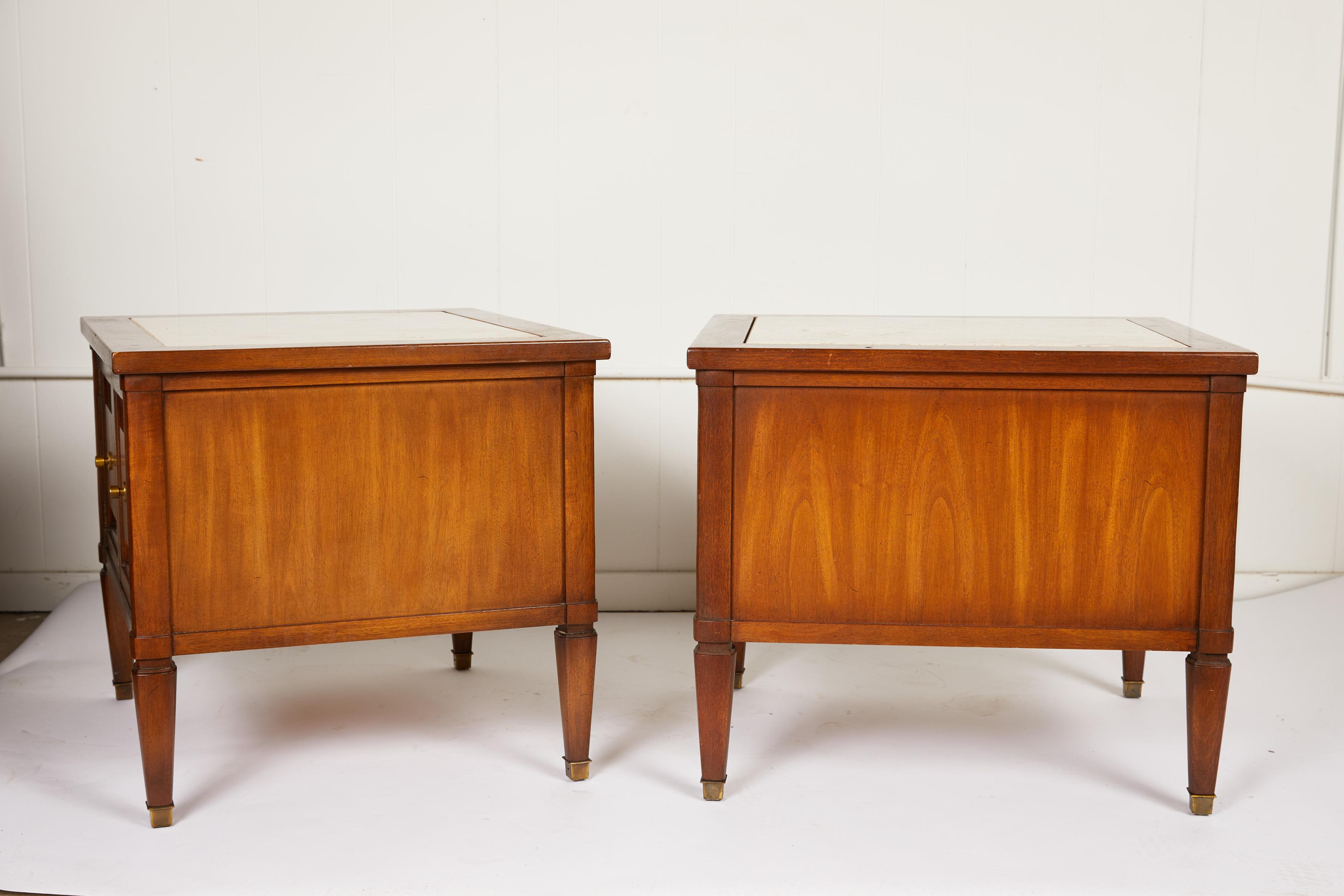 Mid-Century Modern Midcentury Italian Walnut End Tables Inset with Travertine Tops