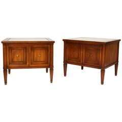 Midcentury Italian Walnut End Tables Inset with Travertine Tops