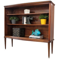 Midcentury Italian Walnut, Glass Top and Brass Three Shelves Open Bookcase