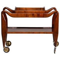 Midcentury Italian Walnut Trolley with Removable Tray