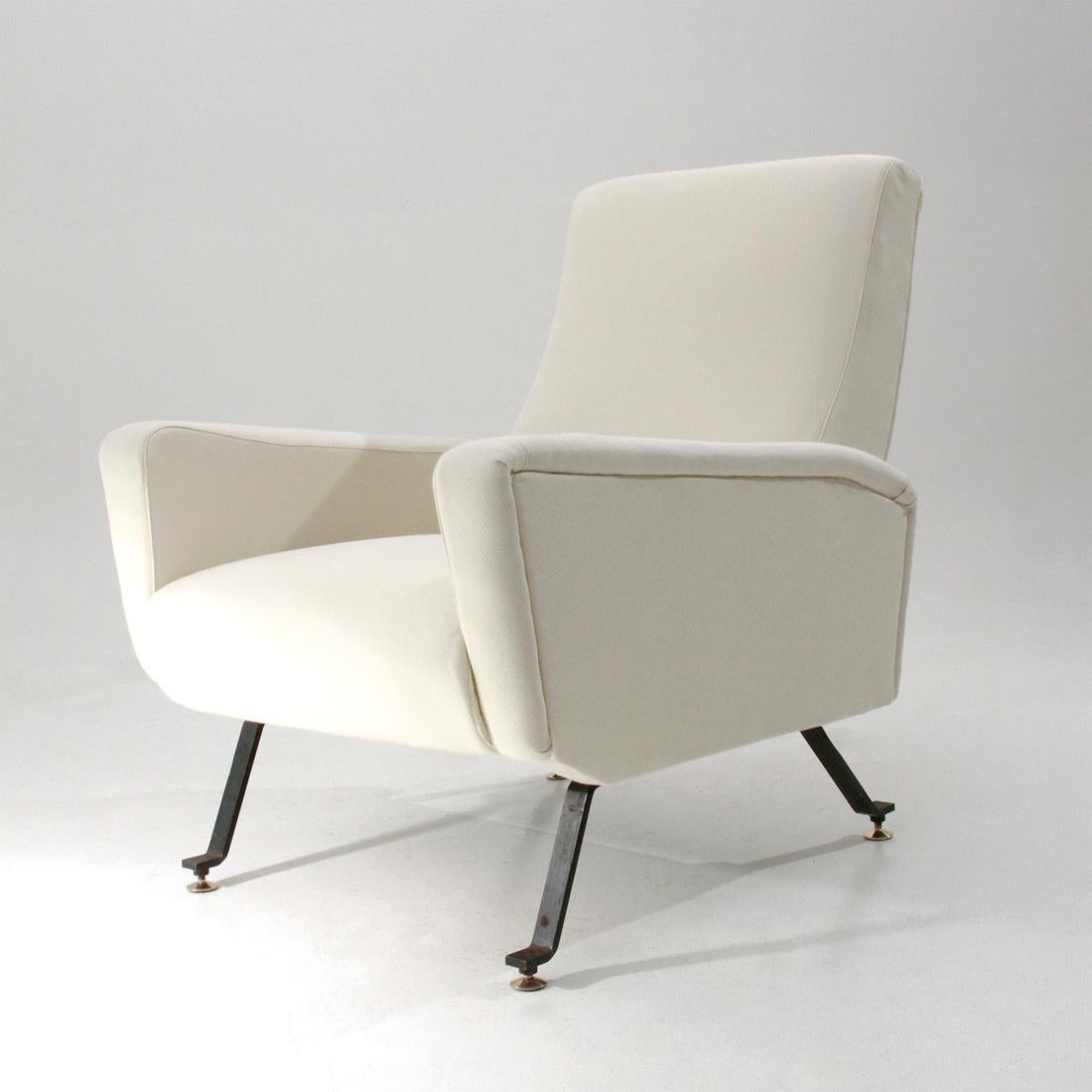 Mid-Century Modern Midcentury Italian White Fabric Italian Armchair, 1950s