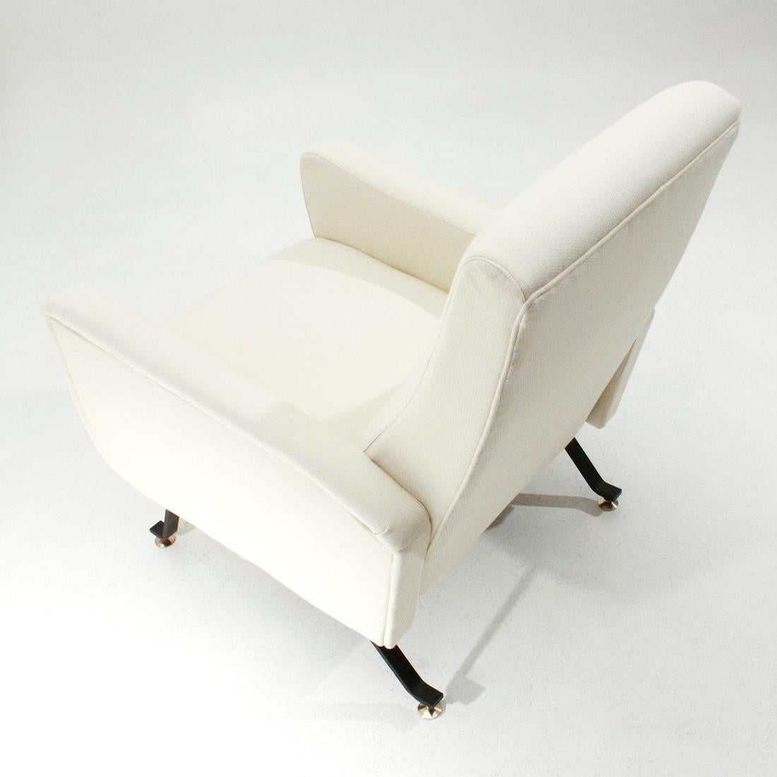 Metal Midcentury Italian White Fabric Italian Armchair, 1950s