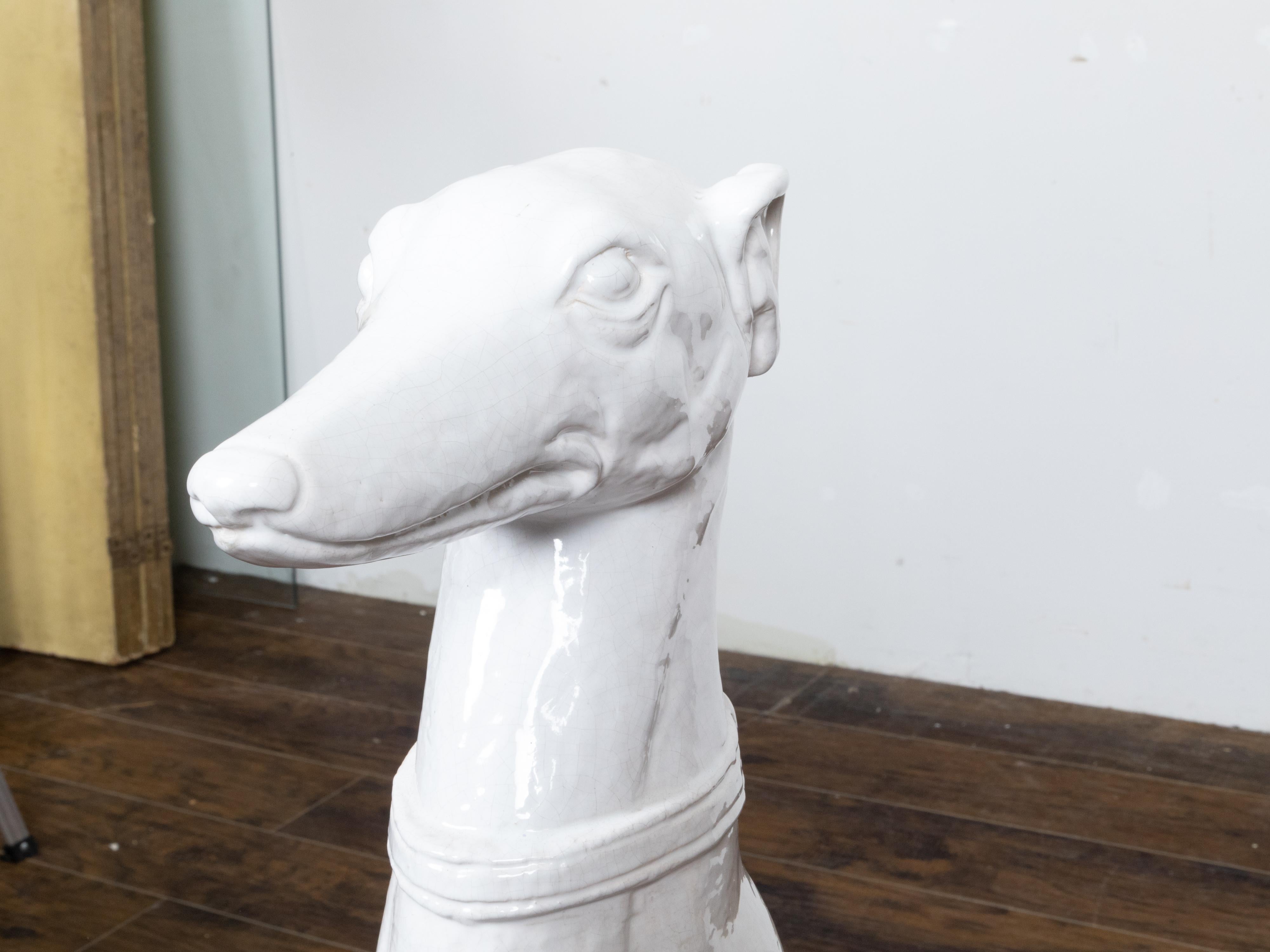 Midcentury Italian White Porcelain Sculpture of a Calm, Sitting Greyhound For Sale 3