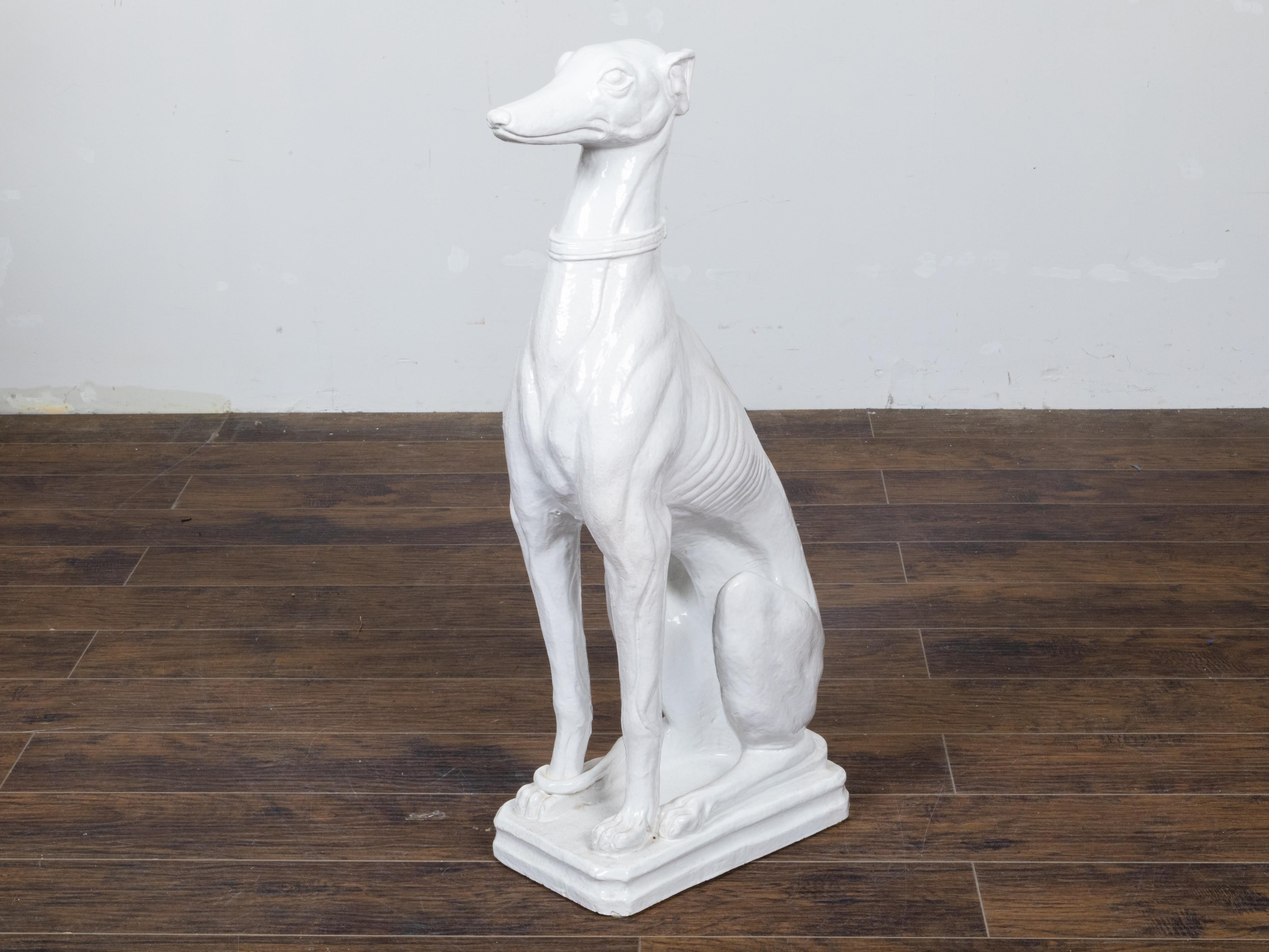 Midcentury Italian White Porcelain Sculpture of a Calm, Sitting Greyhound In Good Condition For Sale In Atlanta, GA