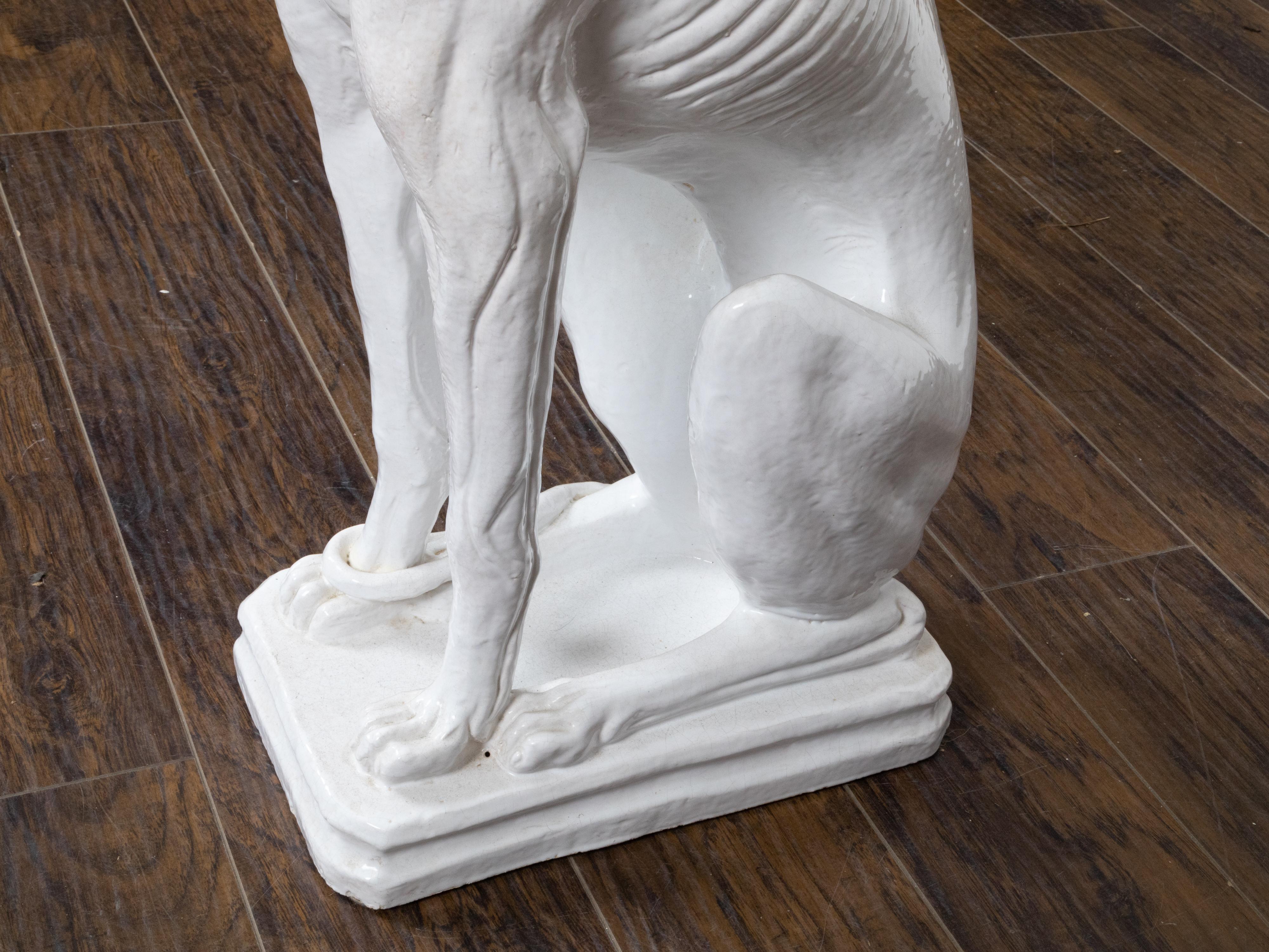 Midcentury Italian White Porcelain Sculpture of a Calm, Sitting Greyhound For Sale 1