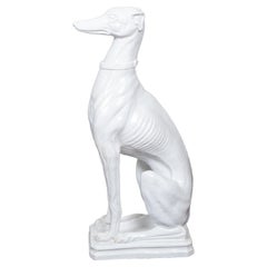 Midcentury Italian White Porcelain Sculpture of a Calm, Sitting Greyhound