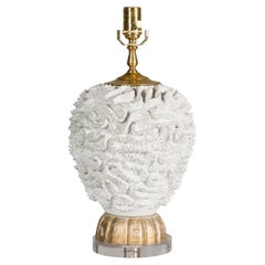 Lampe de table du milieu du siècle en poterie blanche italienne sur base en lucite, USA Wired