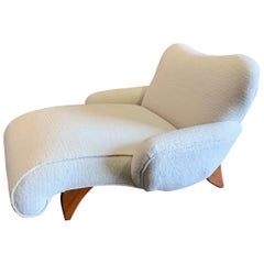 Midcentury Italian White Sheepskin Double Chaise Lounge