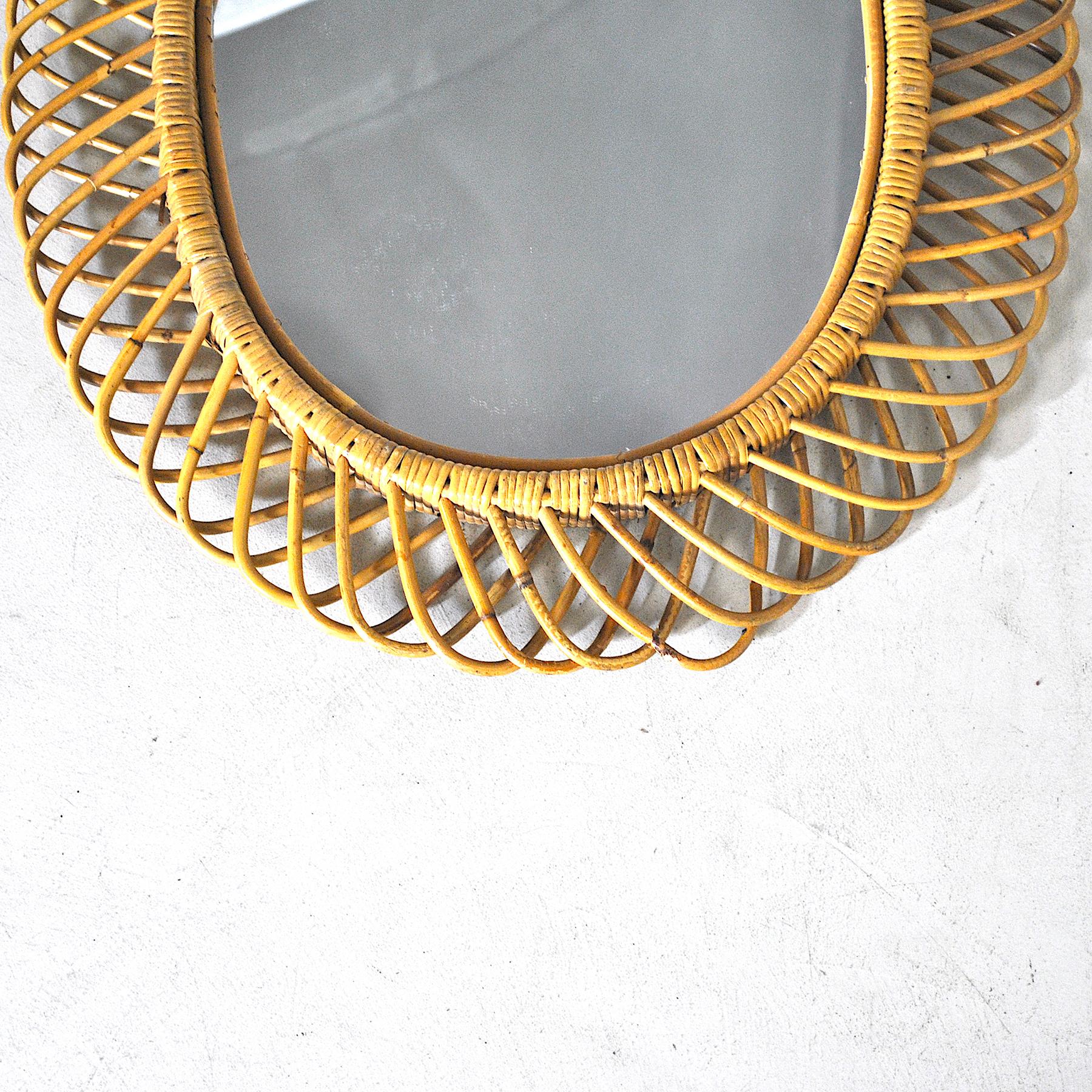 Midcentury Italian Wicker Mirror in the Style of Franco Albini, 1950s 2