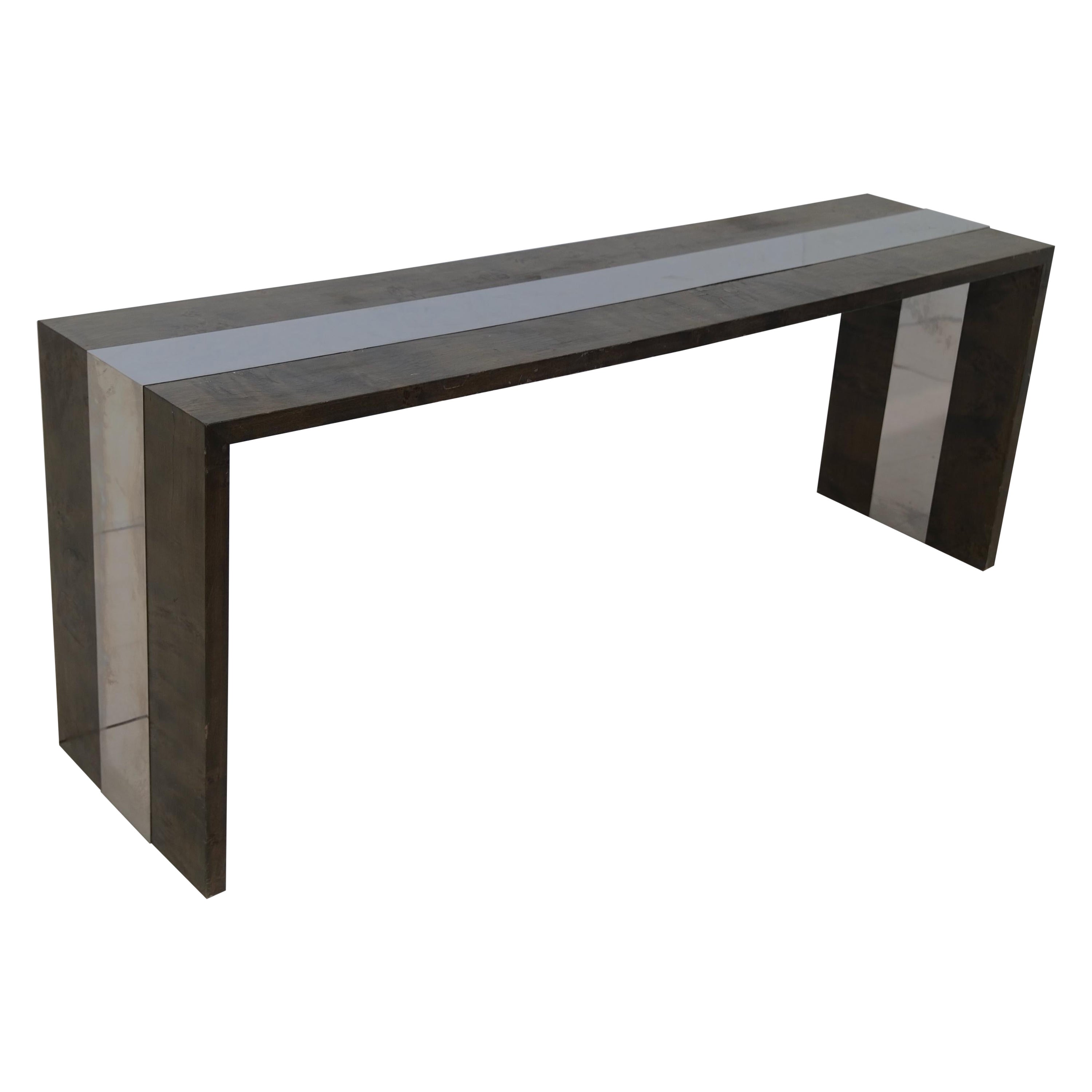 Midcentury Italian Wood and Chrome Console, 1970s
