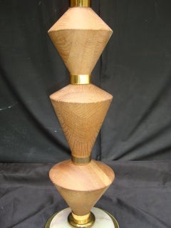 Midcentury Italian Wood Brass and Onyx Table Lamp