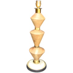 Vintage Midcentury Italian Wood Brass and Onyx Table Lamp