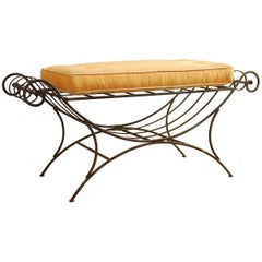 Midcentury Italian Wrought Iron Curule Bench