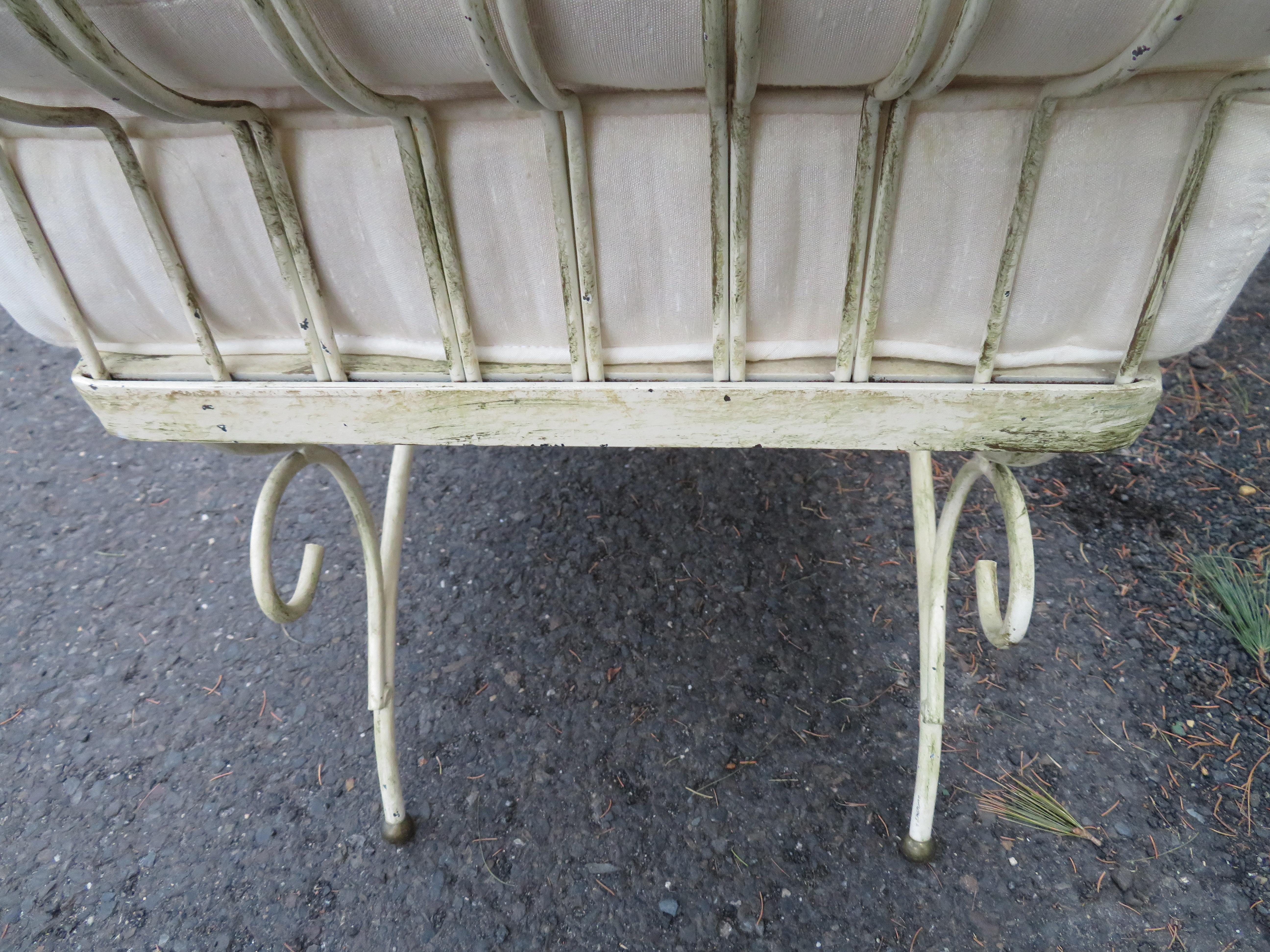 Midcentury Italian Wrought Iron Scroll Arm Bench For Sale 4