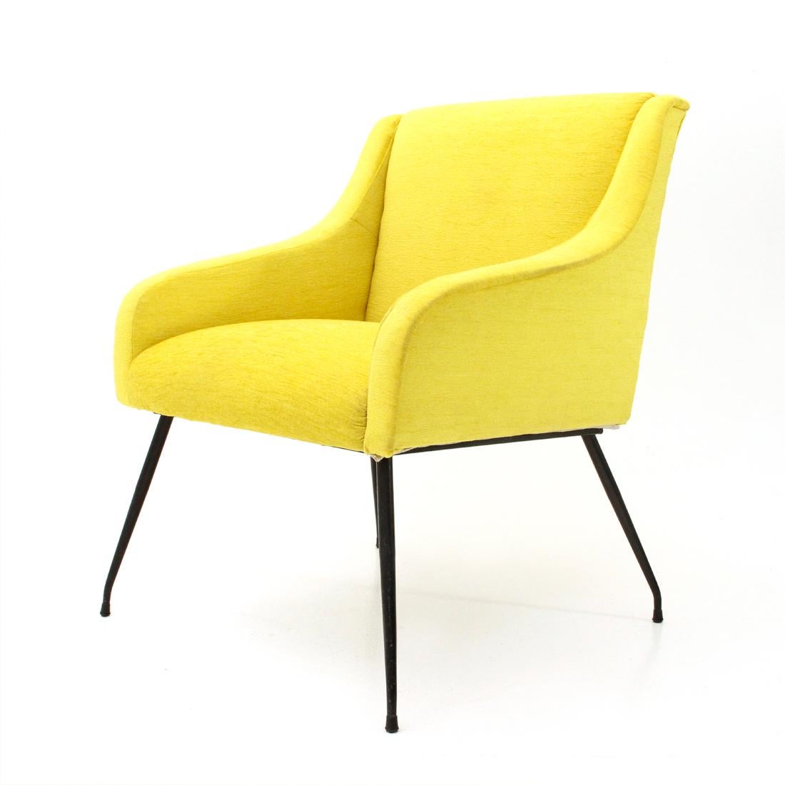 Metal Midcentury Italian Yellow Velvet Armchair, 1960s